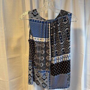 Calvin Klein Printed Matte Jersey Pleated Crew Neck Cami Small